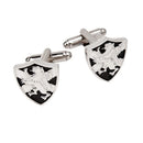 Stylish Lion Rampant & Saltire Shield Cufflinks in polished pewter, perfect accessory for formal and semi-formal occasions.