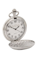 Detailed view of the Celtic & Thistle 2 Piece Quartz Pocket Watch Gift Set featuring the half hunter watch face and intricate design.