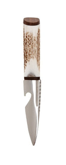 Staghorn Bottle Opener Sgian Dubh With Walnut, featuring a beautiful staghorn handle and elegant walnut backing.
