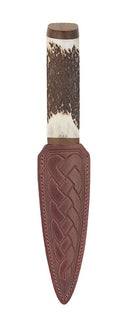 Staghorn Damascus Sgian Dubh with Walnut handle, presented beautifully in a black box, perfect for gifting.