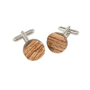 Zebrano Wood Cufflinks in square shape, handcrafted from Zebrano wood by The Sgian Dubh Co, displayed in an elegant presentation box.