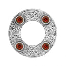 Dancers Celtic Plaid Brooch beautifully crafted in high-quality pewter with intricate thistle detailing and colorful stone.