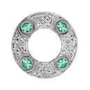 Dancers Celtic Plaid Brooch displayed in an elegant setting, highlighting its beautiful plaid pattern.