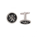 Stylish Lion Rampant Cufflinks in polished finish with black enameling design available from Art Pewter.