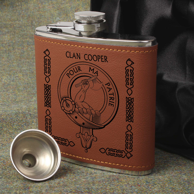 Cooper Clan Crest PU Leather Covered Hip Flask