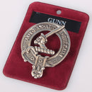 Gunn Clan Crest Badge in Pewter, featuring a traditional belted design, perfect for everyday wear or clan gatherings.