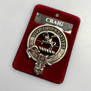 Craig Clan Crest Badge in Pewter showcasing a traditional belted design, perfect for everyday wear and clan gatherings.