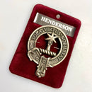Henderson Clan Crest Badge in Pewter showcasing a traditional design, perfect for cap or brooch use, ideal for clan gatherings.