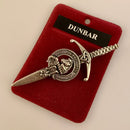 Clan Crest Pewter Kilt Pin with Dunbar Crest, featuring an antique palladium finish, handcrafted in Scotland, perfect for showcasing your heritage.