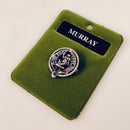 Murray Clan Crest Small Pewter Pin Badge showcasing Scottish heritage, elegant design with antique palladium finish, ideal for lapels or as a brooch