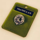 MacMillan Clan Crest Small Pewter Pin Badge showcasing its elegant design and antique palladium finish, perfect for Scottish heritage enthusiasts.