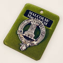 Malcolm Clan Crest Badge in Pewter showcasing a detailed traditional design and generous size, perfect for expressing Scottish heritage.