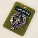 MacFarlane Clan Crest Badge in Pewter - A high-quality cap badge or brooch pin featuring the iconic belted clan crest, perfect for showcasing your MacFarlane heritage.