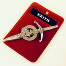 Clan Crest Pewter Kilt Pin with Keith Crest - a stylish, antique finished kilt pin crafted from pewter in Scotland, showcasing a traditional design featuring the Keith clan crest.
