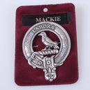 MacKie Clan Crest Badge in Pewter featuring a traditional belted design, perfect for everyday wear and clan gatherings.