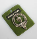 Robertson Clan Crest Badge in Pewter - A high-quality 40mm badge featuring the iconic belted design, perfect for showing Scottish pride and clan heritage.