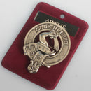 Ainslie Clan Crest Badge in Pewter showcasing the traditional belted design, ideal for everyday wear and clan gatherings.