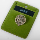 Kerr Clan Crest Small Pewter Pin Badge showcasing Scottish heritage, perfect for wearing as a brooch or lapel pin.