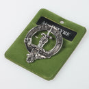 MacIntyre Clan Crest Badge in Pewter showcasing a detailed design, perfect for proud clan members to wear as a cap badge or brooch.