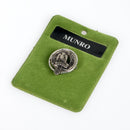 Munro Clan Crest Small Pewter Pin Badge showcasing intricate design and antique palladium finish, perfect for proud members of the Munro clan.