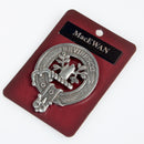 MacEwan Clan Crest Badge in Pewter featuring a traditional belted design, ideal for everyday wear and clan gatherings.
