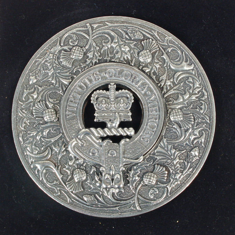 Caledonia Thistle Clan Crest Plaid Brooch