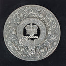 Caledonia Thistle Clan Crest Plaid Brooch showcasing intricate thistle design, perfect for securing plaids to jackets or shawls.