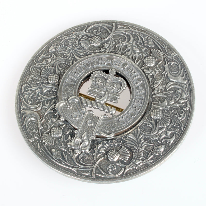 Caledonia Thistle Clan Crest Plaid Brooch