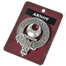 Arnott Clan Crest Badge in Pewter showcasing a traditional design with a belted crest, ideal for clan gatherings and everyday wear.