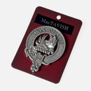 MacTavish Clan Crest Badge in Pewter showcasing the traditional belted design for clan wear.