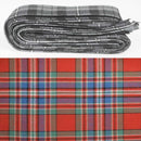 Wool Strip Ribbon in MacFarlane Red Ancient Tartan showcasing luxurious texture and vibrant color, perfect for weddings and decorations.