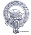 Bethune Clan Crest Badge in Pewter, featuring the traditional belted design suitable for wear as a cap badge or brooch pin.