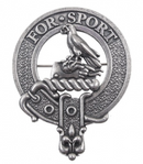 Clelland Clan Crest Badge in Pewter, a stylish accessory for everyday wear or clan gatherings, displaying the traditional belted design of a clansman.