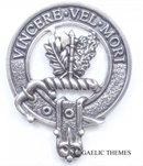 MacLaine of Lochbuie Clan Crest Badge in Pewter, a stylish accessory for everyday wear and clan gatherings, featuring a traditional design with a strong locking safety pin.