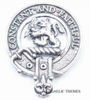 MacQueen Clan Crest Badge in Pewter, featuring a traditional belted design and ideal for everyday wear or clan gatherings