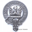 Pewter Mow Clan Crest Badge featuring traditional belted design, perfect for everyday wear or clan gatherings.
