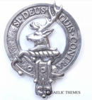 Spens Clan Crest Badge in Pewter featuring a traditional belted design, perfect as a cap badge or large brooch pin, measuring approximately 2" x 2.5".