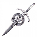 Clan Crest Pewter Kilt Pin with Baillie Crest featuring a traditional broadsword design, antique palladium finish, and crafted from the finest Scottish pewter.