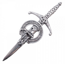 Clan Crest Pewter Kilt Pin with Baird Crest, showcasing a traditional broadsword style design in antique palladium finish, perfect for Scottish heritage enthusiasts.