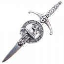Clan Crest Pewter Kilt Pin with Chattan Crest featuring an antique finish, handmade in Scotland. Perfect accessory for traditional Scottish attire.