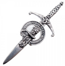 Clan Crest Pewter Kilt Pin featuring the Chisholm Crest, beautifully crafted with an antique palladium finish, perfect for showcasing Scottish heritage.