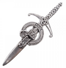 Clan Crest Pewter Kilt Pin with Dalrymple Crest showcasing its antique palladium finish and traditional Scottish craftsmanship.