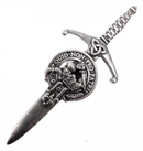 Clan Crest Pewter Kilt Pin with Dewar Crest displayed elegantly with an antique palladium finish, perfect for showcasing Scottish heritage.