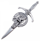 Clan Crest Pewter Kilt Pin featuring the Leslie Crest, handcrafted in Scotland with an antique palladium finish.