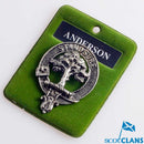 Anderson Clan Crest Badge in Pewter, a detailed handcrafted accessory showcasing clan pride, perfect for wearing as a cap badge or brooch pin.