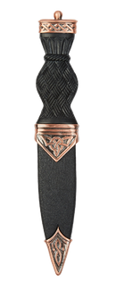 Celtic Sgian Dubh With Plain Top - Copper Finish featuring a polyresin handle and stainless steel blade, elegantly presented in a Sgian Dubh Co box.