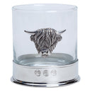 Highland Cow Whisky Glasses - Pair featuring handcrafted pewter design, perfect for enjoying fine single malt whisky, supplied in a presentation box.