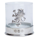 Pair of Lion Rampant Whisky Glasses featuring a handcrafted pewter design, perfect for enjoying single malt whisky.
