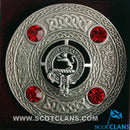 Clan Crest Pewter Plaid Brooch with Ruby Coloured Stone