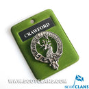 Crawford Clan Crest Badge in Pewter, a stylish 40mm cap badge or brooch pin featuring a belted design that showcases clan pride and heritage, perfect for everyday wear or special occasions.